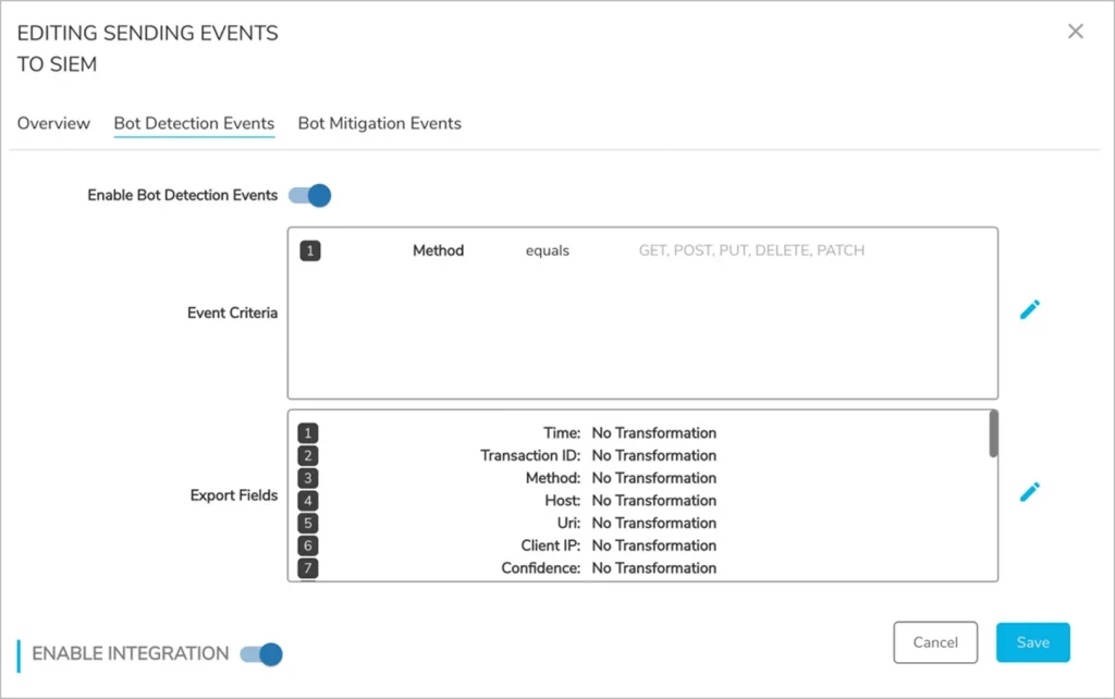 Integration API Security SIEM - Defining Events to Export