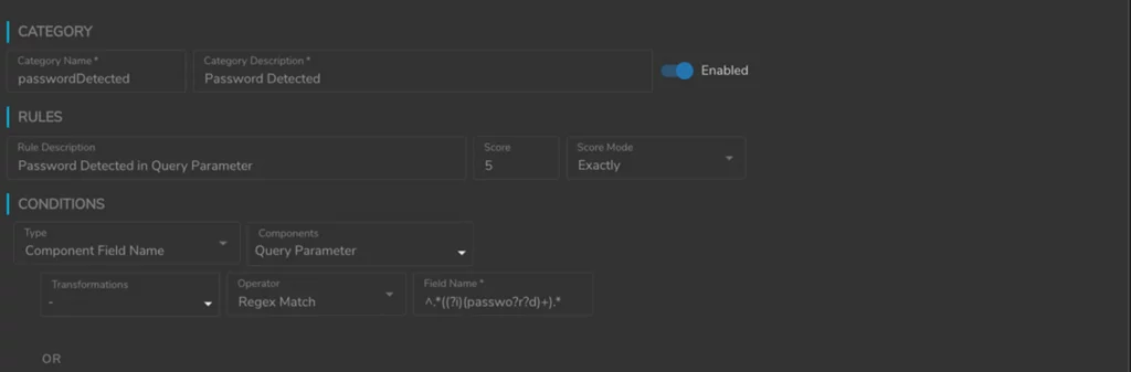 Integration API Security SIEM - Predefined Password Field Risk Rule