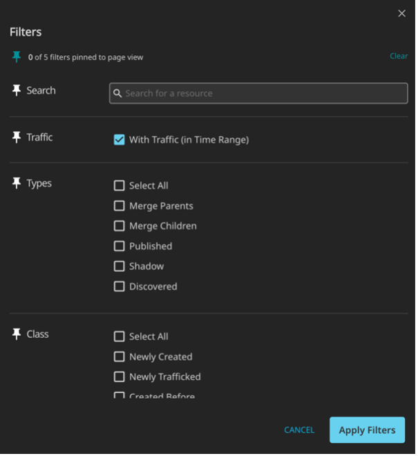 Cequence API Sentinel Dashboard Filter Panel | API Security