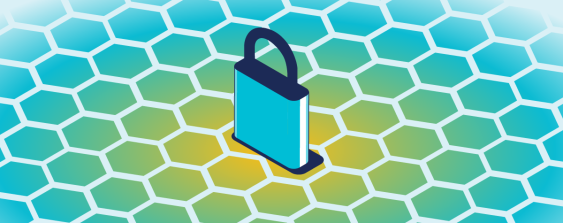 A stylized lock on a gradient honeycomb background representing API discovery