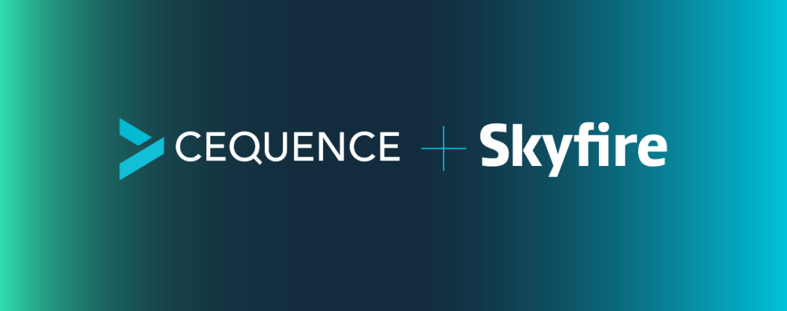 Image with teal gradient background with the Cequence and Skyfire logo.