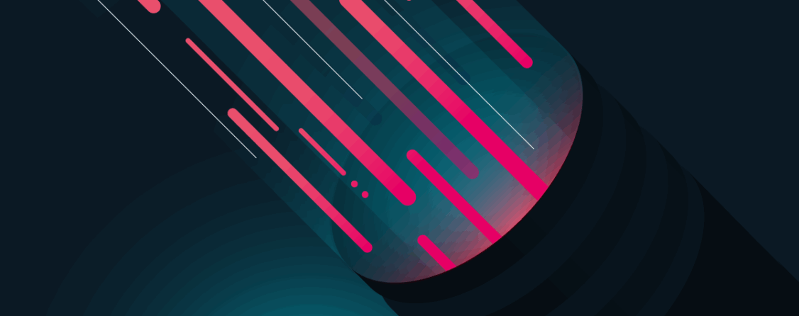 A stylized pipe representing internet traffic with lots of bad traffic, represented by red lines, going through it.