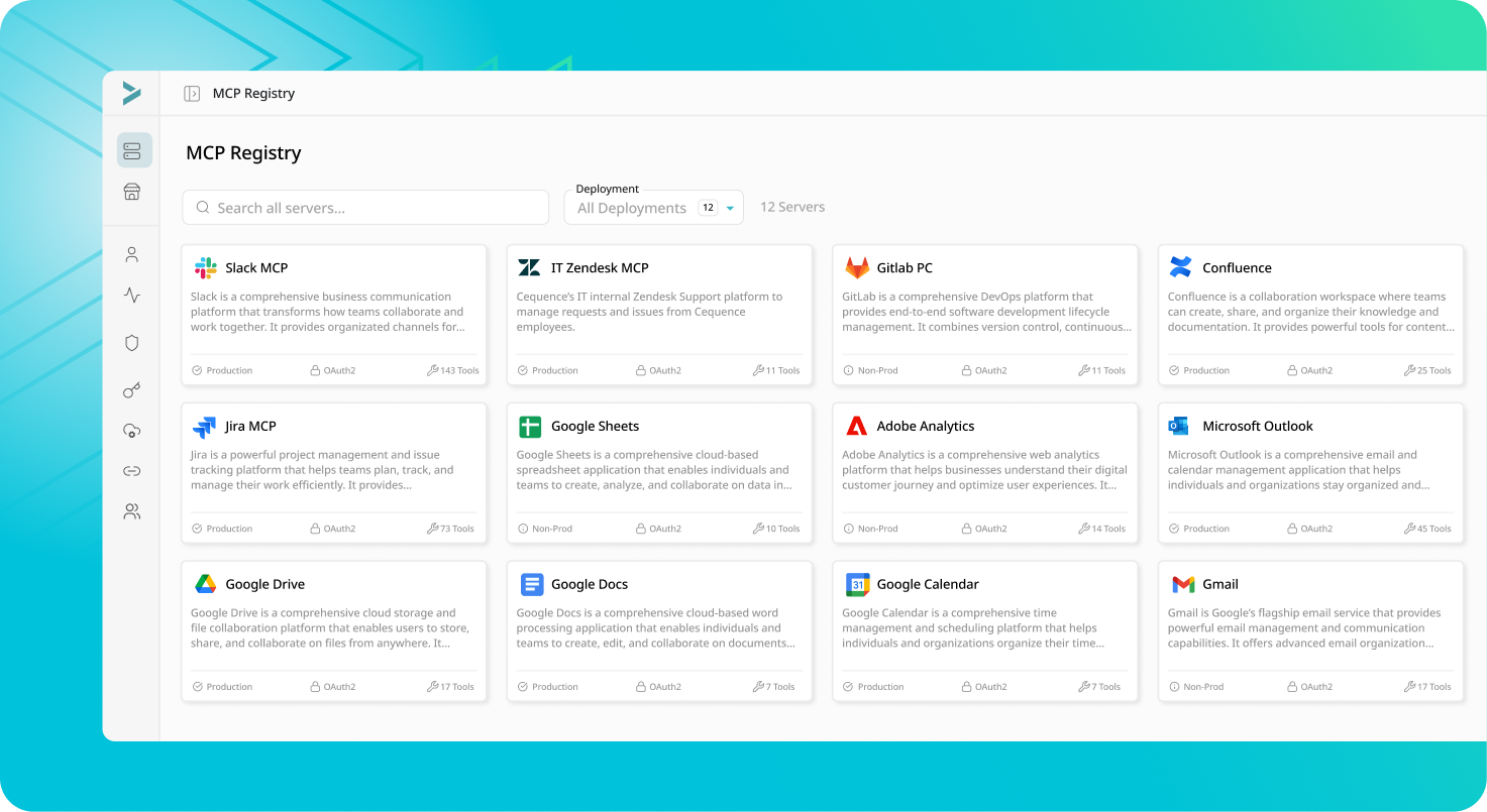 A dashboard in the Cequence AI Gateway showing the MCP registry.