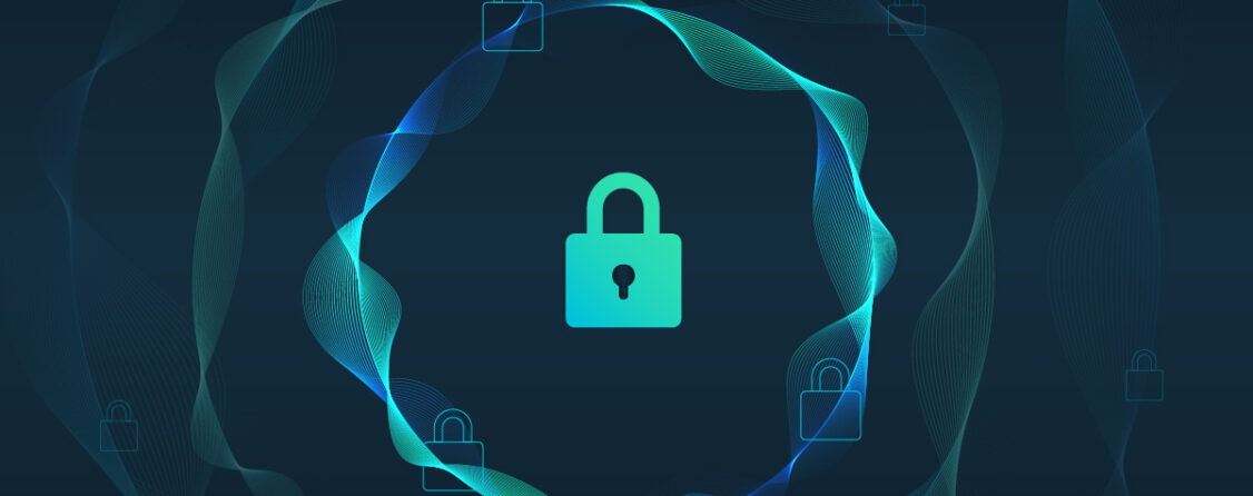 A stylized lock on a dark teal background.