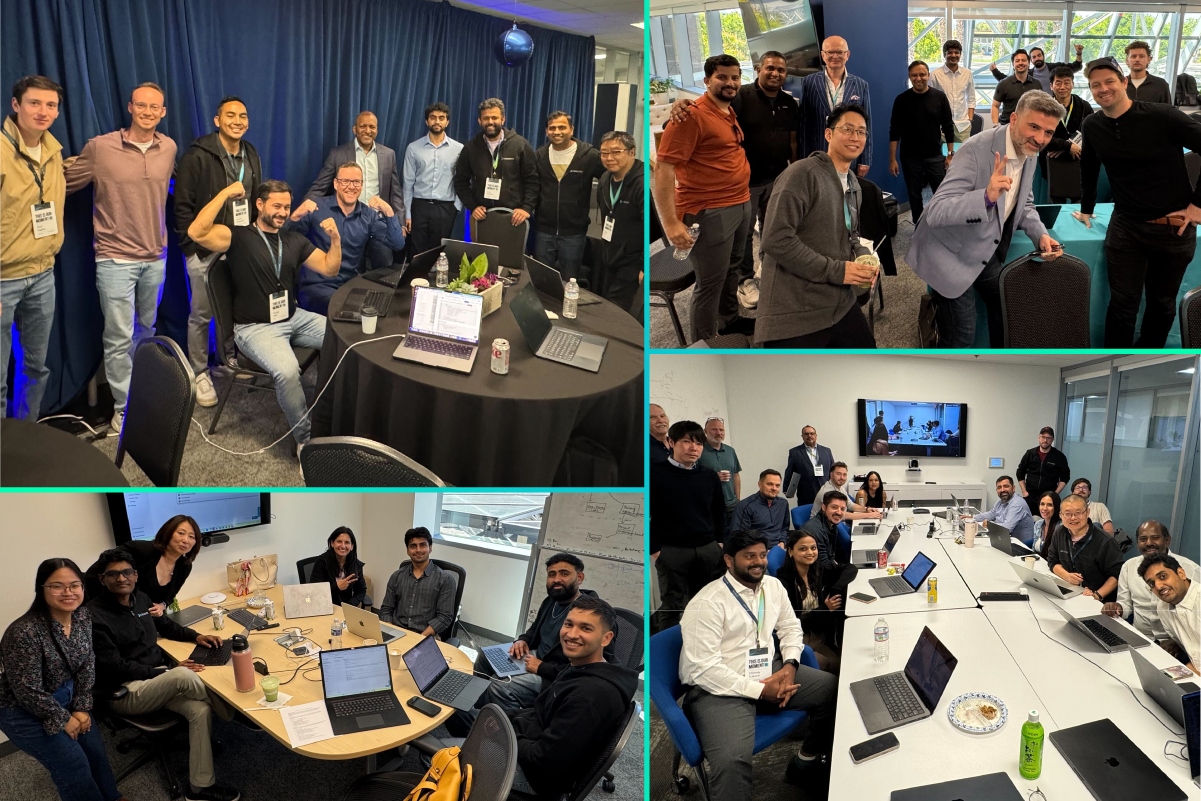 Cequence team members gathered together at the company AI Gateway hackathon during Sales Kick-off