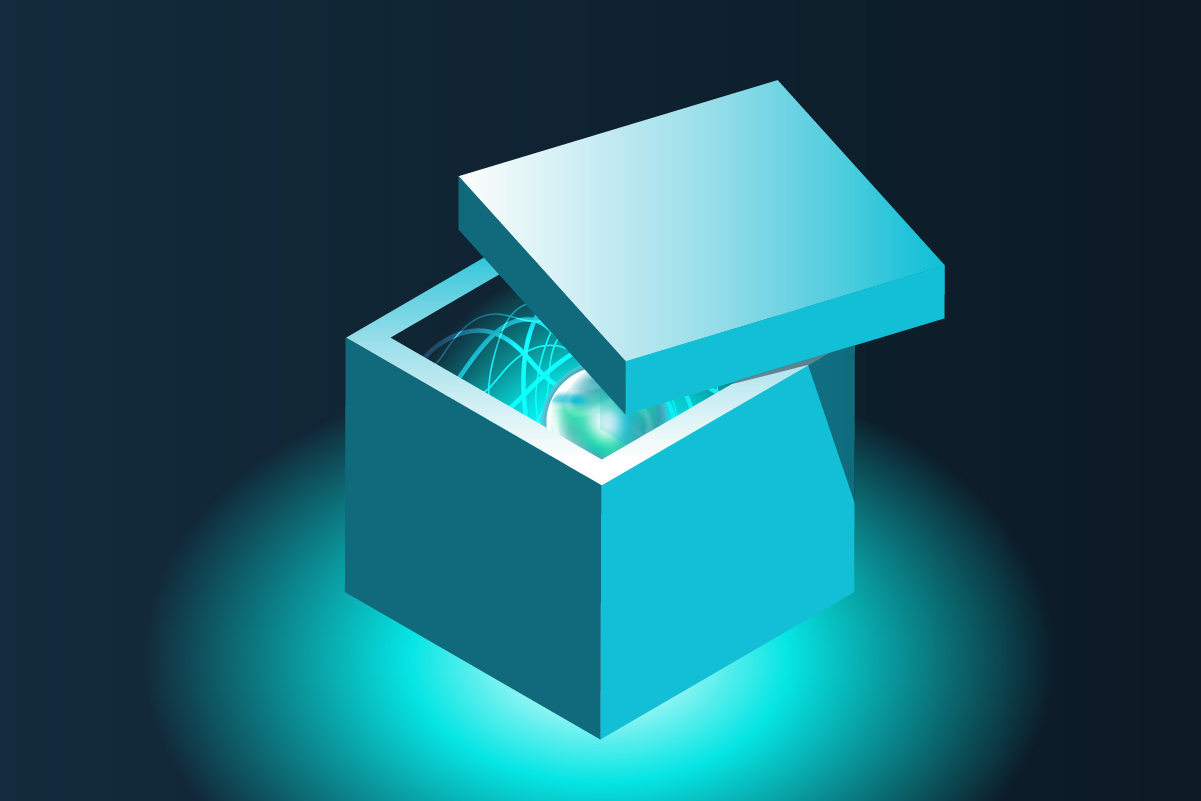 An illustration of a box with the top slightly ajar and an AI agent inside.