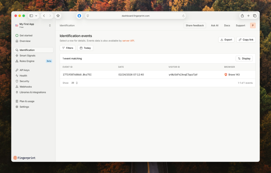 Fingerprint dashboard